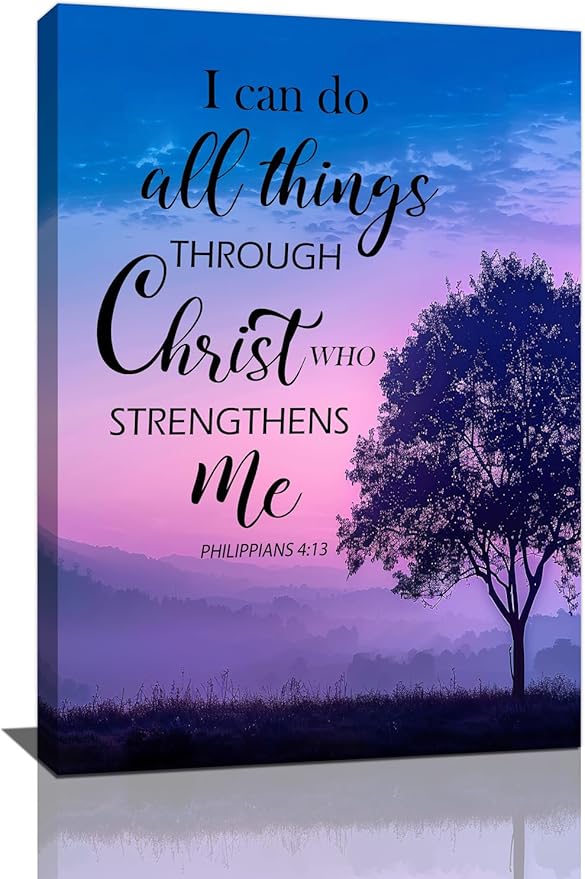 Christian Tree Wall Art I Can Do All Things Canvas Wall Decor Prints Framed Painting Purple Pictures Gifts Artwork for Bathroom Bedroom 16"x24"