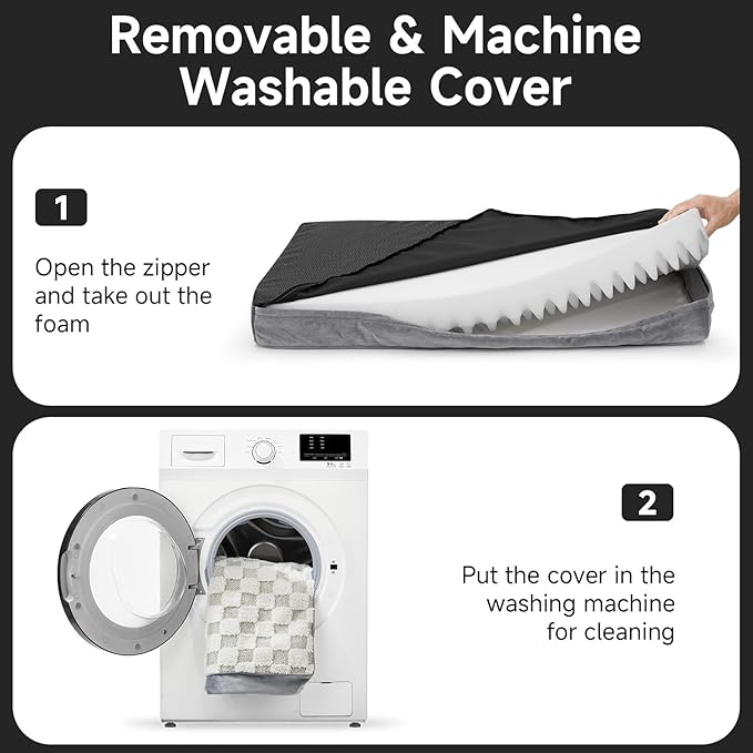 OhGeni Orthopedic Waterproof & Machine Washable Dog Bed for Large Pets, Suitable for Crates, 25D Egg Crate Foam, Non-Slip Bottom & Removable Cover, Checkerboard Fabric, 41 Inches(Gray)
