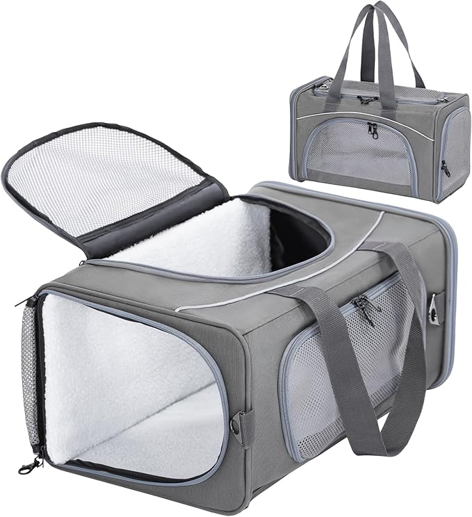 ‌Petsfit Airline Approved Pet Carrier for Small Dogs & Cats, 19x9x12 TSA Approved Carrier, with Removable Dual-Sided Padding (2-Way Placement) - Fits Under Most Airplane Seats, Escape Proof (Gray)