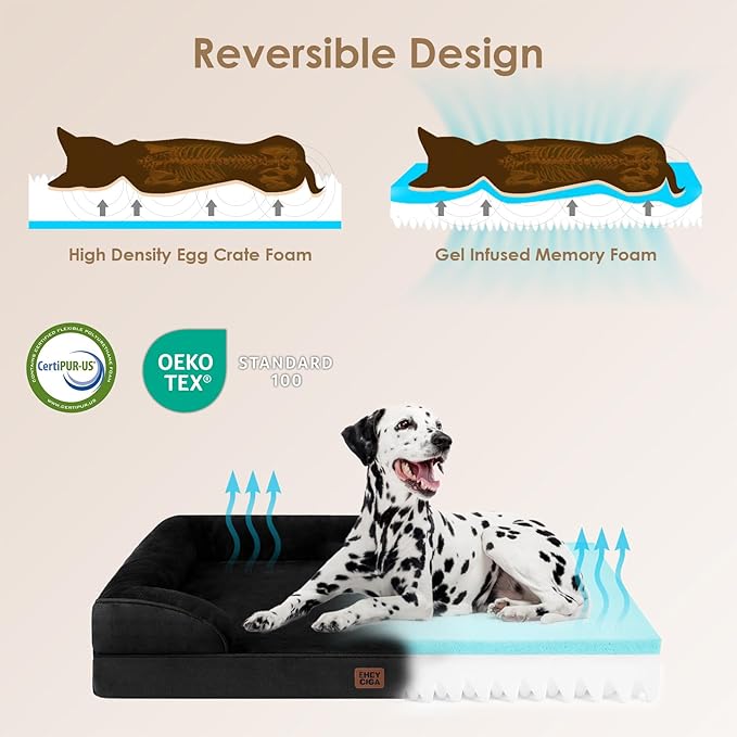 EHEYCIGA Orthopedic Dog Beds for Extra Large Dogs, Waterproof Memory Foam XL Dog Bed with Sides, Non-Slip Bottom and Egg-Crate Foam Big Pet Couch Bed with Washable Removable Cover, Black