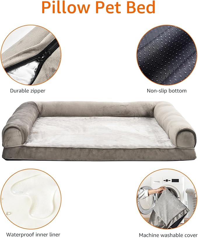 Amazon Basics Dog Bed with Cooling Gel Memory Foam, Pressure-Relief Support for Dogs up to 55lbs, Non-Slip Bottom, Machine Washable Cover, Large Sized (36" x 27"), Brown