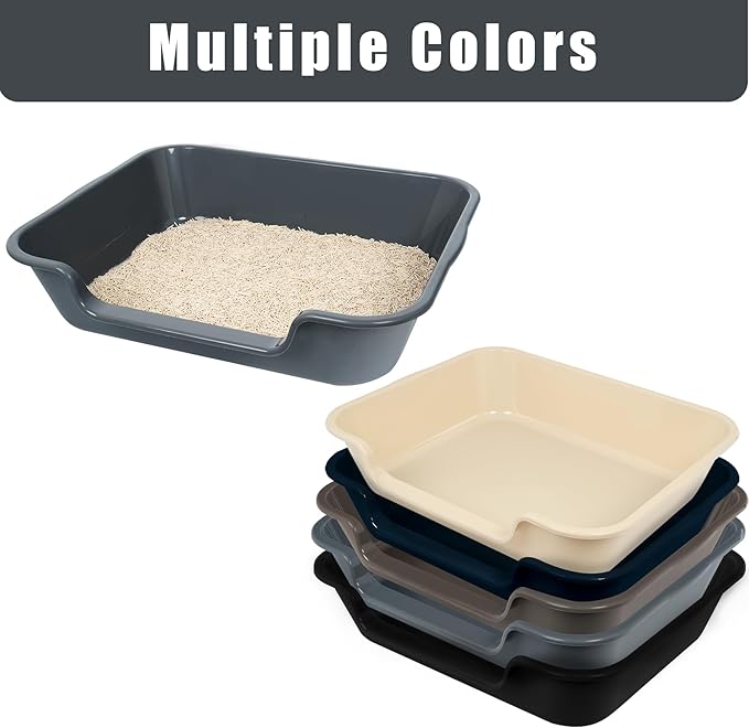 2 Pack of Extra Large Cat Litter Box (ABS Material), Low Entry Senior Litter Pen for Geriatric Kitty Big Cats, Jumbo Pet Safe Litter Boxes Tray for Pets Potty (Light Brown, 24" L x 20" W)