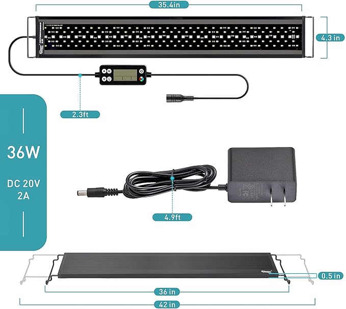 hygger Auto On Off LED Aquarium Light, Full Spectrum Fish Tank Light with LCD Monitor, 24/7 Lighting Cycle, 7 Colors, Adjustable Timer, IP68 Waterproof, 3 Modes for 36"-42" Freshwater Planted Tank