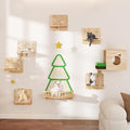 Cat Wall Shelves, Cat Wall Furniture Pine Wooden Feline Shelf, 13 Piece Shelves and Perches with Bowl, Warmer Mat, Condo, House, Steps and Cat Scratcher