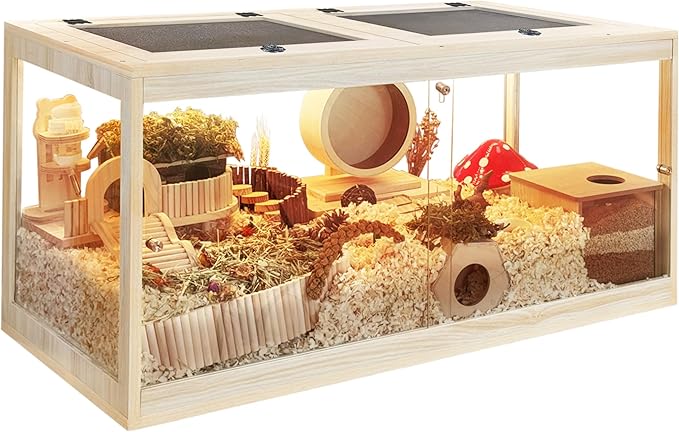 Prolee Hamster Cage with Openable Metal Mesh Top,Hamster Enclosure and Gerbil Cage with Clear Panels for Hamster Habitat,Solid Built with Lock Design (40“x20”x20)