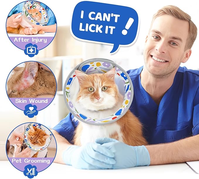 Breathable Air Mesh Cat Cone Collar Soft to Stop Licking, Adjustable, Foldable Lightweight Kitten Cones After Surgery Recovery for Cats & Kittens (Flower,S)