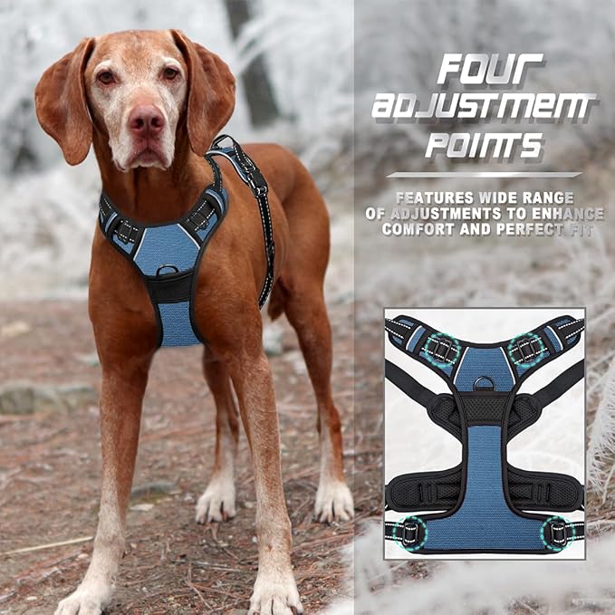 BARKBAY No Pull Dog Harness Front Clip Heavy Duty Reflective Easy Control Handle for Large Dog Walking(Navy,S)