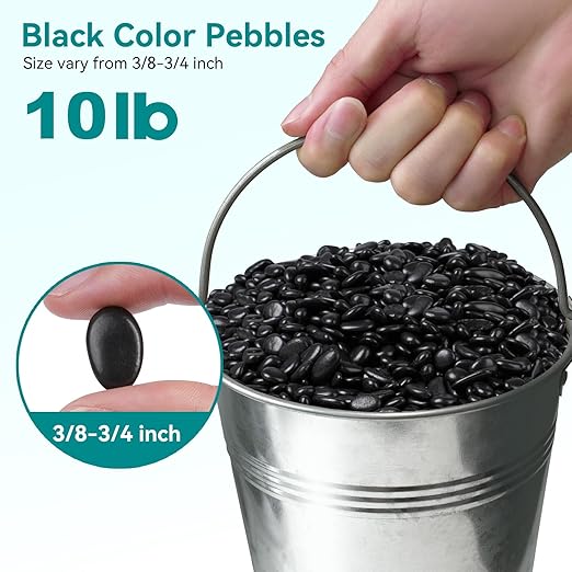 10 lbs Black Pebbles for Indoor Plants, 3/8" Small Rocks for Plants Indoor, Succulent, Bamboo, Vase, Decorative Black River Rocks Pea Gravel, Highly Polished