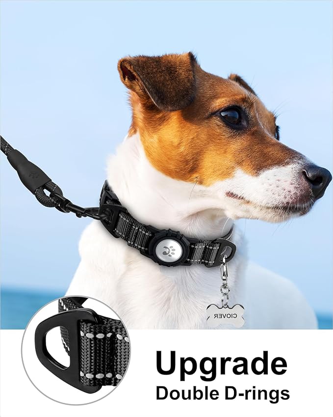 TagME Airtag Dog Collar,Waterproof Reflective Pet Collar with Airtag Holder,Soft Padded and Double D-Rings for Small Dogs,Black