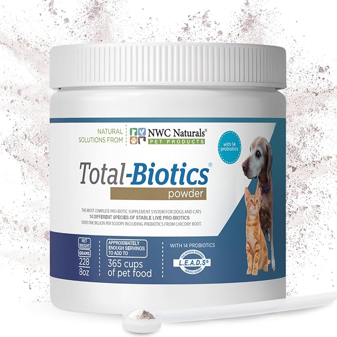 NWC Naturals Total-Biotics, Cat & Dog Probiotics for Digestive Health with Prebiotic, Unflavored Probiotic for Dogs & Cats, Supplement for Gut, Skin, Coat, Upset Stomach Relief, 365 Servings, 8 Ounces