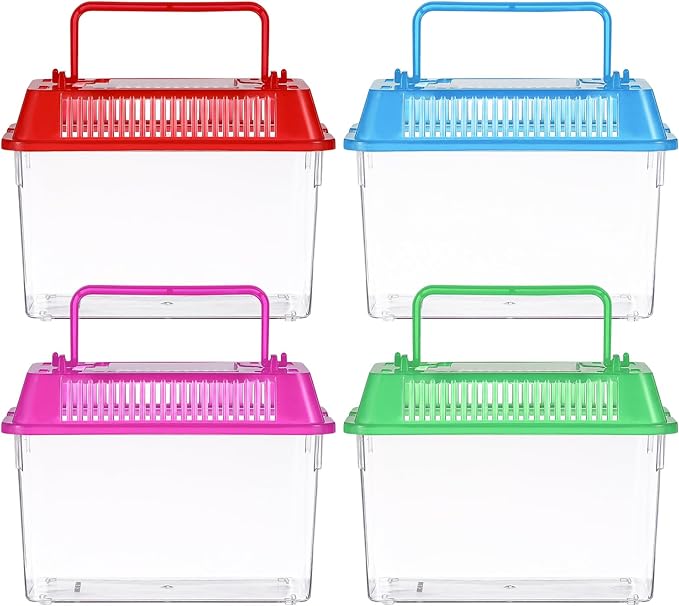 Mini Handheld Aquarium Pet Box, 4Pcs Portable Fish Tank Plastic Turtle Tank with Lid Handheld Fish Tank Clear Reptile Terrarium Hamster Box for Fish Snakes Aquarium