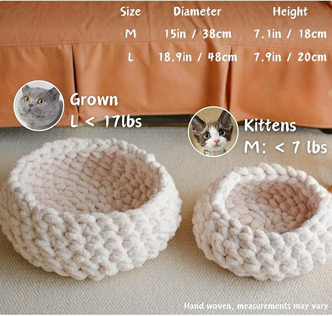 Cat Nest Bed – Premium Handwoven Washable Extra Soft Round Cave House for Indoor Kitten & Kitty, Small & Large (MapleLeaf Red,Medium)
