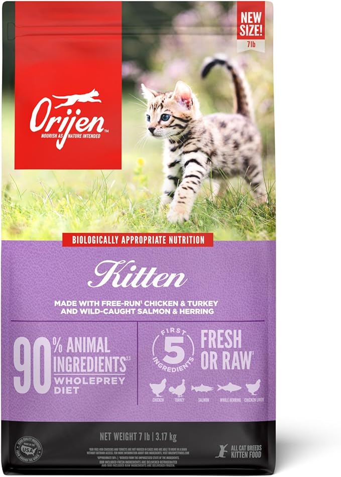ORIJEN Grain Free High Protein Premium Dry Cat Food Kitten Recipe 7lb Bag