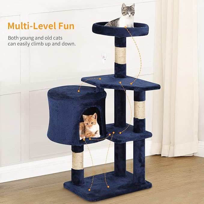 BestPet Cat Tree 36 inch Tall Scratching Toy Activity Centre Cat Tower Cat Condo Multi-Level Furniture Scratching Posts for Indoor Cats,Navy Blue