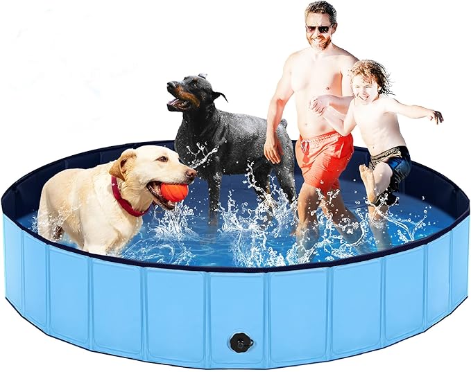 Foldable Dog Pool, Lexda Hard Plastic Shell Pet Swimming Pools for Large Dogs, Collapsible Plastic Pet Pool, Portable Bathing Tub for Dogs (79x12inch)
