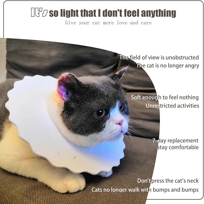 4Pcs Soft Cat Cone, Collar for Cats to Stop Licking, Lightweight, Disposable & Hygienic with Weekly Throwing Design, Multiple Wearing Methods (S/M/L)