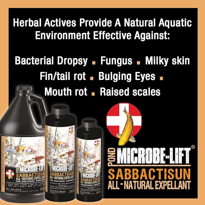 MICROBE-LIFT Sabbactisun Disease Treatment for Ponds and Outdoor Water Gardens, Disease Expellant for Pond Fish, 16 Fl Oz