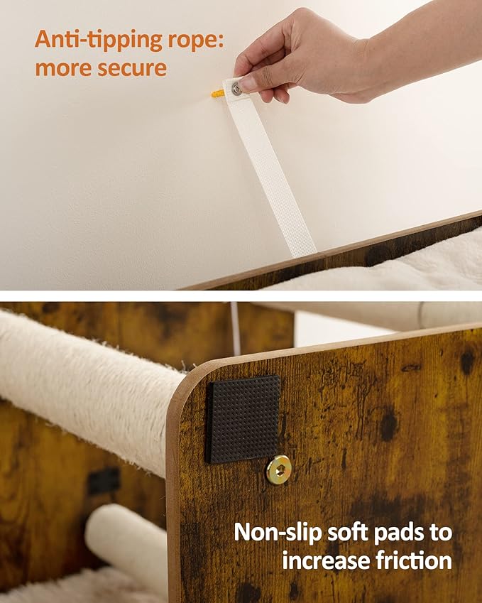 FourFurPets 26.7in Large Cat Tree Tower Condo, Cat Scratch Posts for Indoor Cats, Big Plate, Three 23.6in Full Sisal Scratching Posts, Rustic Brown