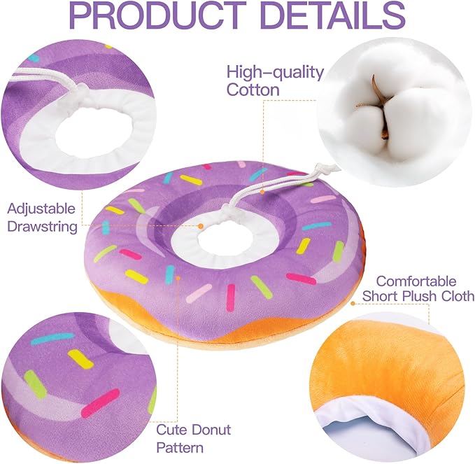 Cat Cone Collar Soft, Cute Cat Donut Collar After Surgery, Adjustable Kitten Recovery Cones to Stop Licking, Lightweight Neck Elizabethan Collars for Cats Kittens (Purple, Medium)