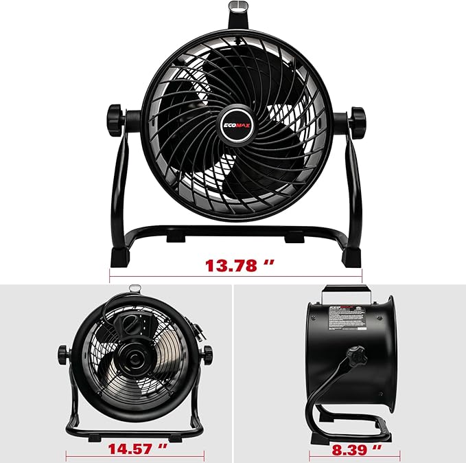 10-Inch High-Velocity Drum Air Circulator Fan, Heavy-Duty Shop Fan with 3-Speed & 360° Tilting Floor Fan for Warehouse, Industrial, Workshop