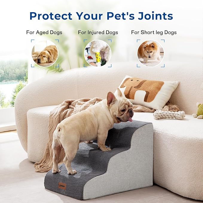 Dog Stairs for High Beds - Pet Stairs Ramp for Couch, 35D Foam Dog Steps for Small to Large Pets, with Non-Slip Bottom Brown, 5 Steps