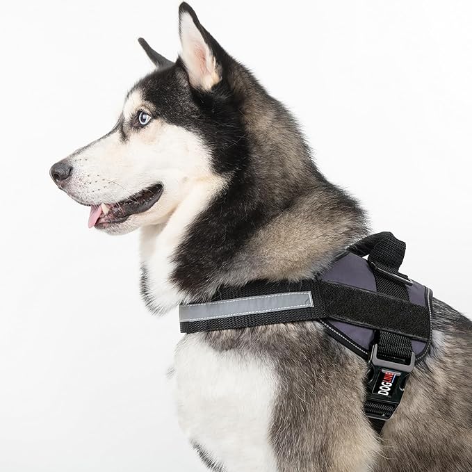 Dogline Dog Harness, Reflective No-Pull Adjustable Vest with Handle for Walking, Training, Service Breathable No - Choke Harness for Small, Medium or Large Dogs Room for Patches Grey S 18"-24"