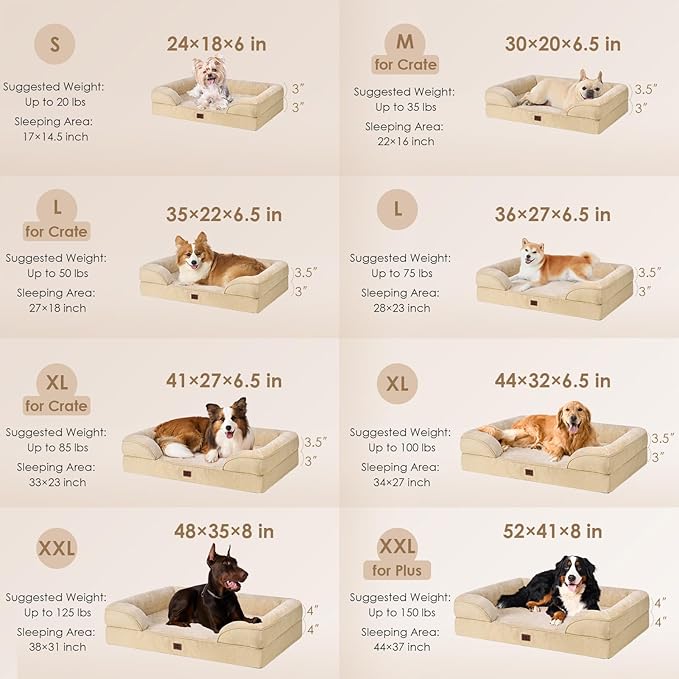 EHEYCIGA Orthopedic Dog Bed for Small Dogs, Waterproof Memory Foam Small Pet Beds with Sides, Non-Slip Bottom and Egg-Crate Foam Medium Dog Couch Bed with Washable Removable Cover, Graige