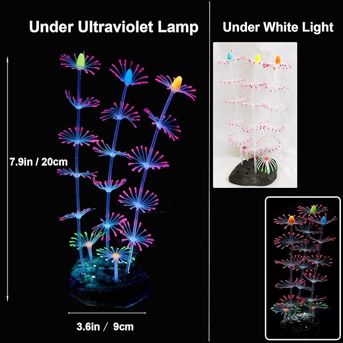 4 Pack Silicone Glowing Fish Tank Decorations Plants,Aquarium Fish Tank Glow Ornaments,Artificial Sea Anemone Coral Decor with Glowing Effect for Glow Fish Aquarium