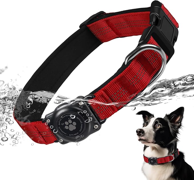 Reflective Air Tag Dog Collar - 100% Waterproof Dog Collar AirTag Holder | Extra-Durable, Soft Padded AirTag Dog Collars for Small Medium Large Dogs