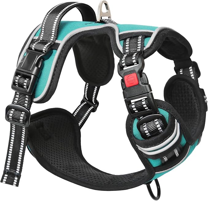 Timos No Pull Dog Harness,NO Need Go Over Dogs Head 3 Snap Buckles Reflective Oxford No Choke Puppy Harness with Front & Back 2 Metal Leash Clips Soft Padded Vest Harnesses for Small Medium Large Dogs