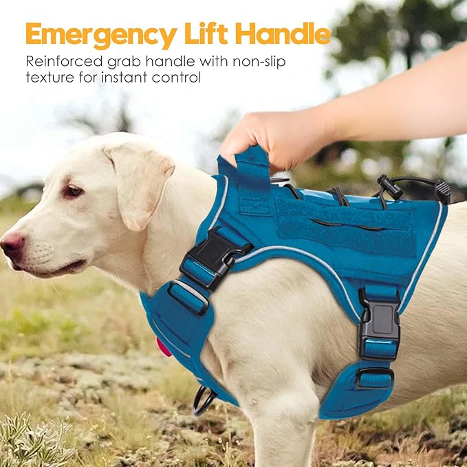 Heavy-Duty Tactical Dog Harness for Large Dogs, No Pull Adjustable Reflective Pet Vest with Molle System, K9 Military-Grade Control for Service Training, Outdoor & 10+ Breeds, Blue, Medium