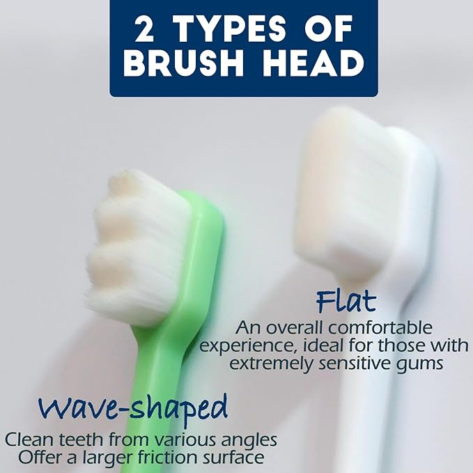 Dog Toothbrush Kit 4 Pack, 10,000 Ultra-Soft Bristles, Dog Tooth Brush for Medium to Large Dogs & Cats, Pet Tooth Brushing Kit for Easy Dental Cleaning, 2 Black Wave Head & 2 White Flat Head