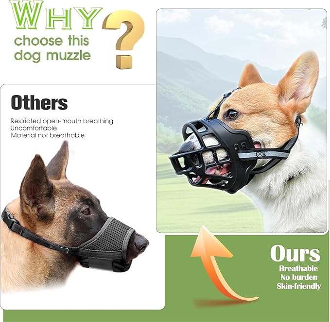 Dog Muzzle, Breathable Basket Muzzles for Small Medium Large Sized Dogs, Adjustable Humane Cage Mouth Cover for Scavenging Grooming Biting Chewing, Allows Panting and Drinking(Soft Rubber, XS)
