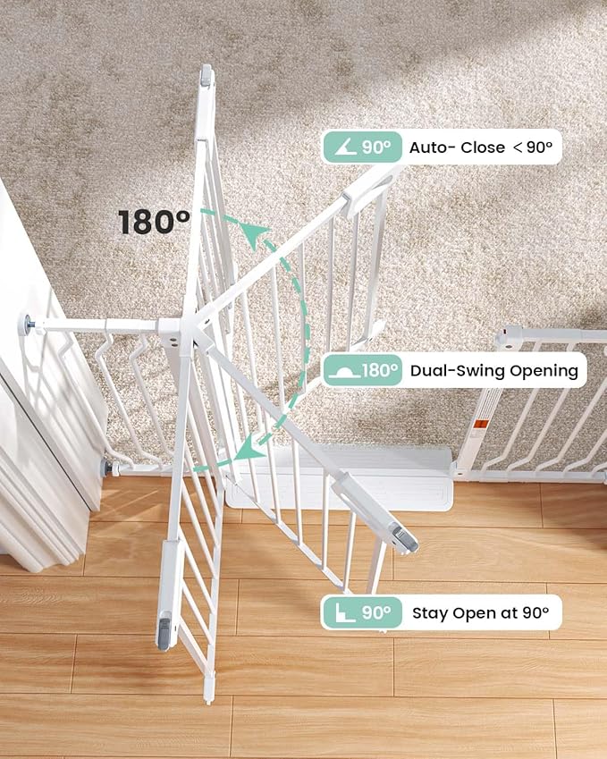 Mom's Choice GROWNSY Baby Gate, 29.5"-53" Auto-Close Dog Gate for Stairs & Doorways, Pressure-Mounted Easy Install Baby Gate - No Drill, Anti-Trip, Walk Through, Safe & Durable