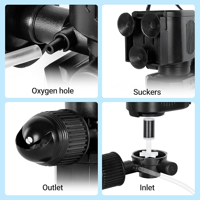 OiiBO 11W Aquarium Internal Filter, 317 GPH Fish Tank With Adjustable Aeration System, 360 Wave-Maker Submersible for 10-50 Gallon Tank - Black
