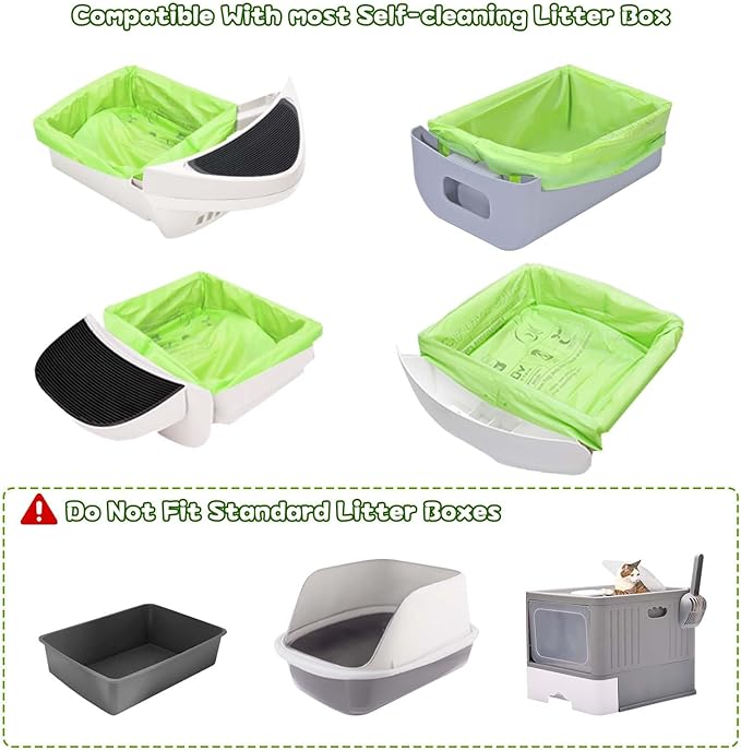 Biodegradable Cat Litter Liner Bags Compatible with LR 3, 4 and Most Self-Cleaning Litter Boxes, 60 Count Kitty Automatic Waste Drawer Liners, Drawstring Pet Compostable Replacement Poop Bags