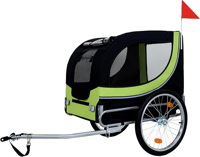 Blue-Grey Large Folding Bike Trailer for Dogs – Heavy-Duty Steel Frame, 66LB Capacity Pet Carrier for All-Terrain Cycling, Jogging & Camping Adventures!