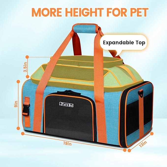 Petskd Top-Expandable Pet Carrier with Wheels 19x13x9 Inches Southwest Allegiant Airlines Approved, Soft-Sided Carrier for Small Dog Under 12 lbs and Large Cat Under 15 lbs(Blue)