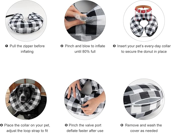 CuteBone Inflatable Dog Cone with Removable Soft Fleece Covers for Small/Medium/Large Dogs and Cats Neck Donut Collar After Surgery