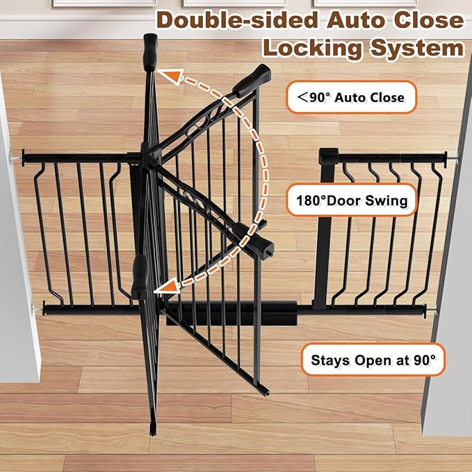 53.1-62.2" Extra Wide Baby Gate for Stairs No Drilling, 30" Tall Auto Close Press Mounted Baby Gate for Doorways, Adjustable Width Walk Through Dog Gates for Doorways, Black