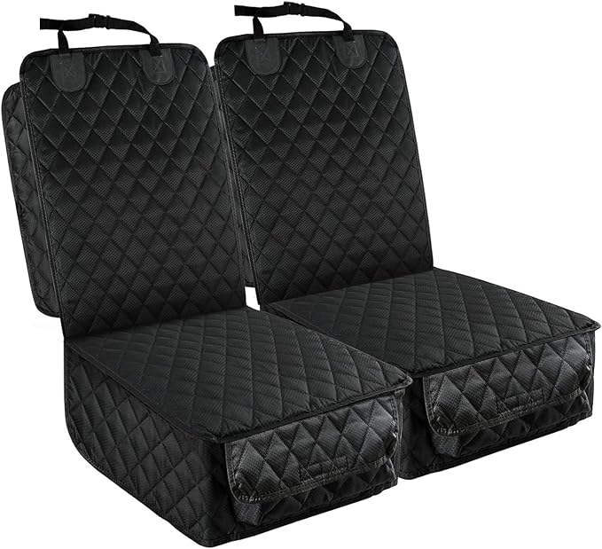 PETICON Front Seat Cover 2 Pack, Full Protection Dog Car Seat Cover with Side Flaps, Nonslip Scratchproof Captain Chair Seat Cover Fits for Cars, Trucks, SUVs, Jeep, Black