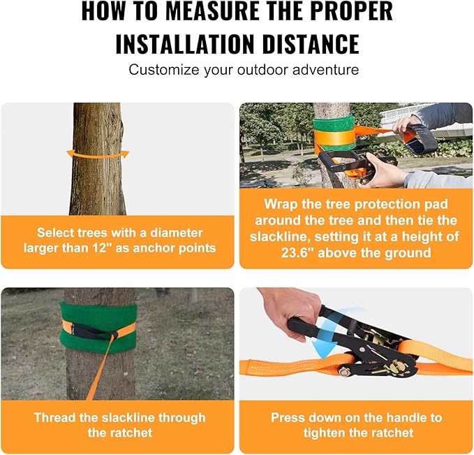 VEVOR Slackline Kit with Training Line, 60 ft Backyard Slack Line Equipment, Easy Setup Tight Rope for Kids Adults, Complete Slackline Set with Tree Protectors, Arm Trainer, Carry Bag, and Instruction