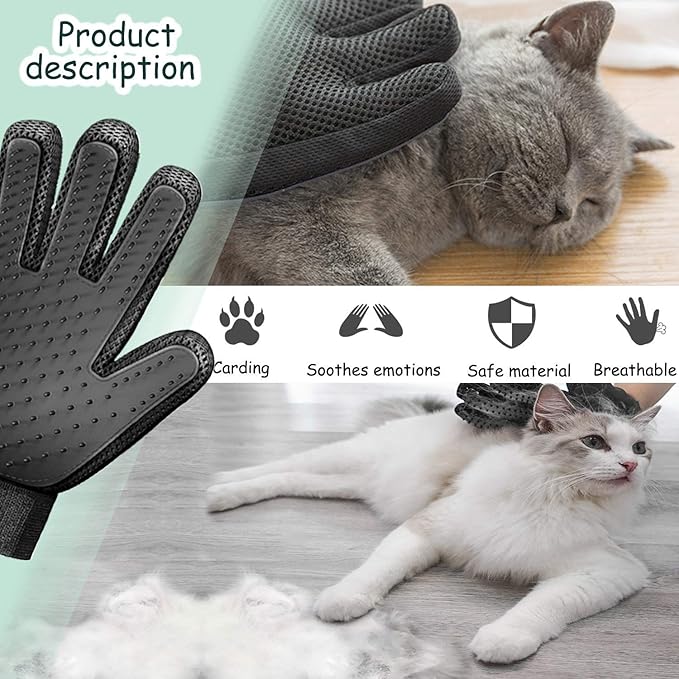 Grooming Glove for Deshedding - Efficient Pet Hair Remover Brush for Dogs, Cats, Horses (Long & Short Fur)