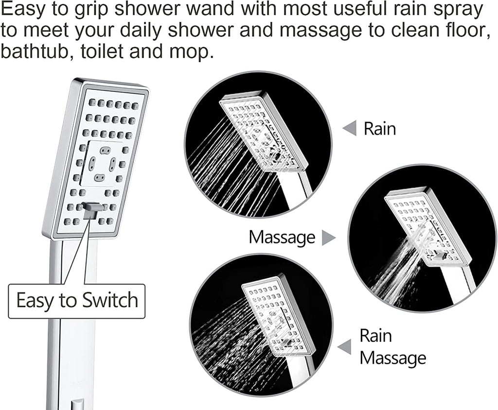 Square 3-Spray Handheld Shower Head Set with Hose and Shower Arm Mount Bracket