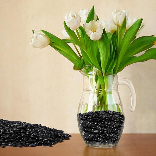 5 lbs Black Pebbles for Indoor Plants, 3/8" Small Rocks for Plants Indoor, Succulent, Bamboo, Vase, Decorative Black River Rocks Pea Gravel, Highly Polished