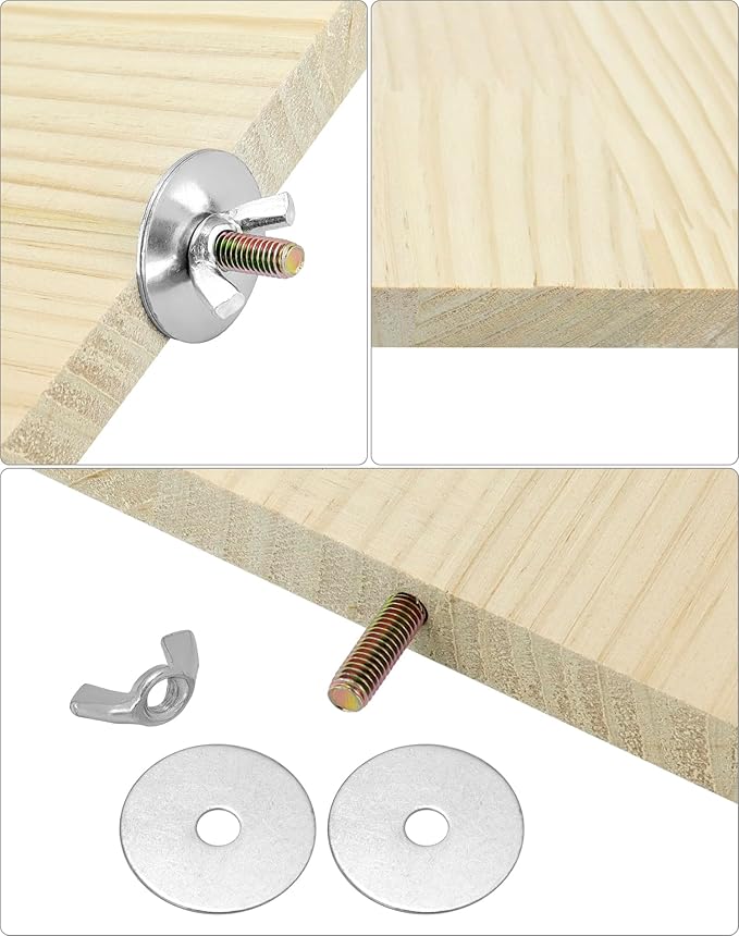 QWORK 13.6" x 7.9" Natural Wood Rectangle Stand for Bird Cages Suitable for Parakeets, Cockatiels, and Small Animals Easy Install with Stainless Steel Hardware 2 Pcs