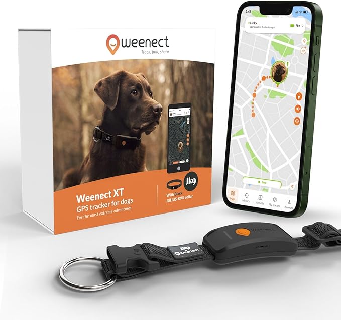 Weenect Dog XT - New GPS Collar for Dogs | XL Antenna | Waterproof | Ultra-Durable Integrated Julius-K9 Collar | Subscription Required