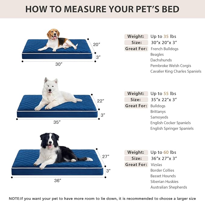 WNPETHOME Orthopedic Dog Bed Medium Size Dog, Waterproof Medium Dogs Bed with Removable Washable Cover, Multi-Needle Quilting Dogs Crate Bed