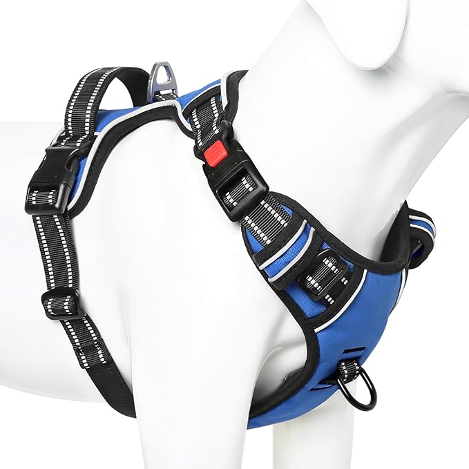 Timos Dog Harness for Medium Dogs, No Pull Service Vest with Reflective Strips and Control Handle,No Choke Dog Harness with 2 Metal Rings for Easy Walking,Outdoor Training,Blue, M