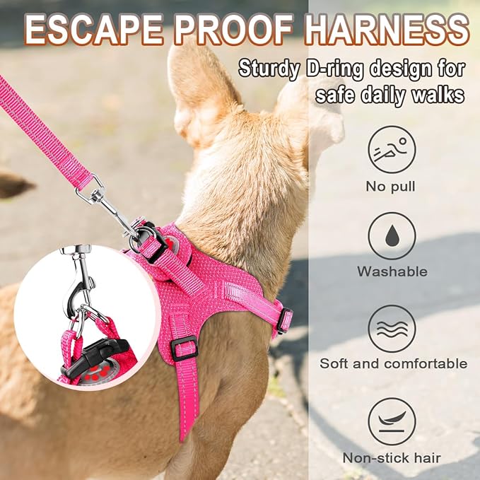 Dog Harness Step in Dog Vest Harness, Reflective Adjustable Puppy No Pull Harness Breathable Soft for Small and Medium Dogs Cats, Pink, XXS